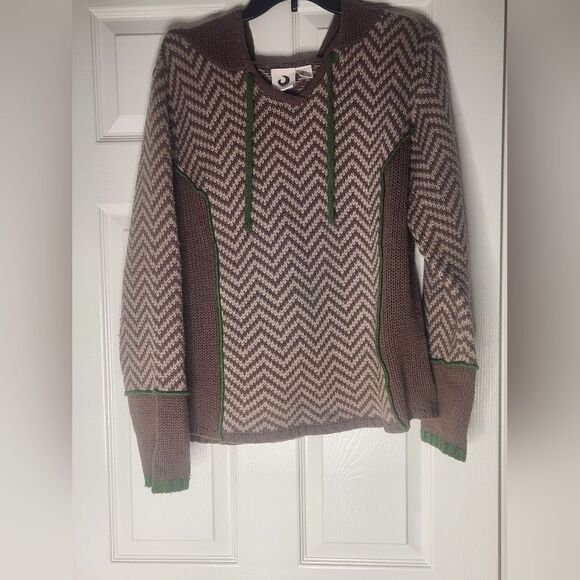 Tsunami L 100%LAMBSWOOL Blend Mlticlrd Brown Beige Knit Women's Sweater Hoodie - Picture 1 of 13